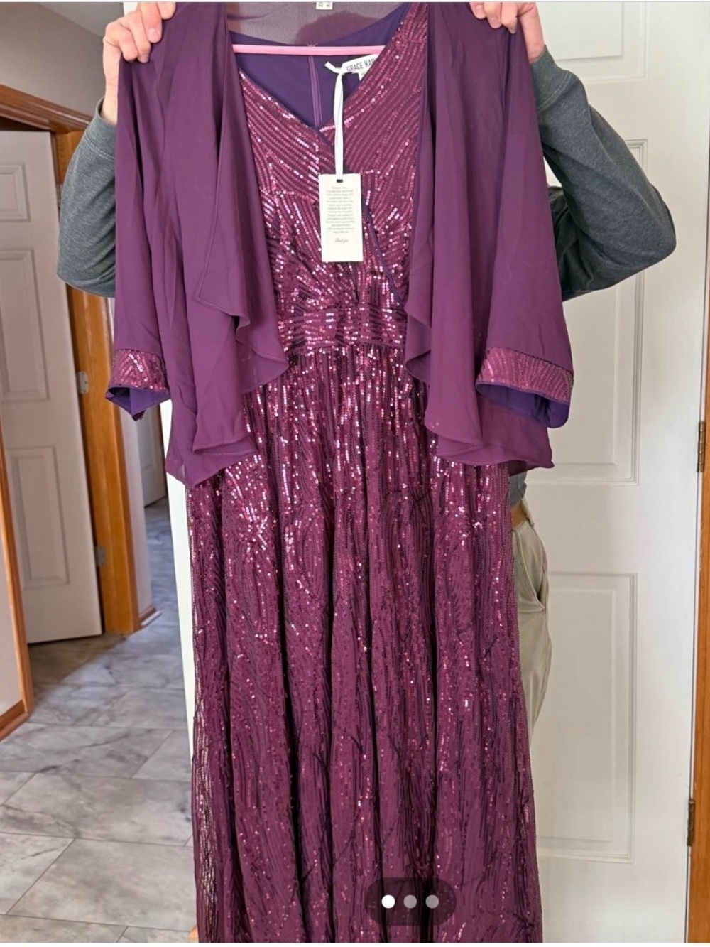 Grace Karin Deep Plum Sequin A-Line Dress with Matching Jacket